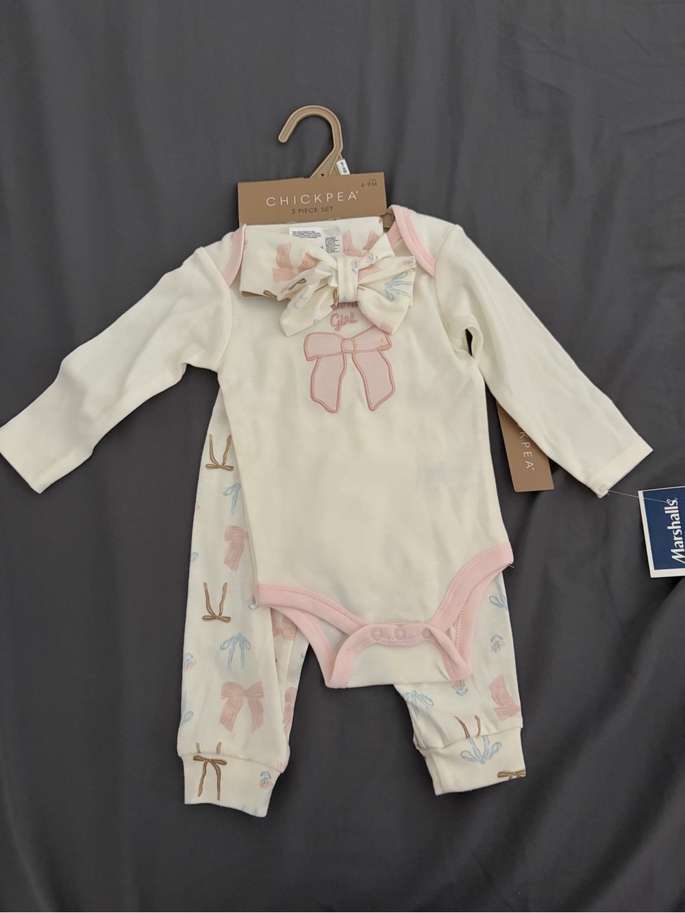 chick pea Cream Long-Sleeve Bodysuit Set with Pink & Blue Bow Accents
